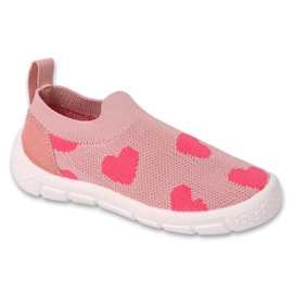 Chaussons enfants Befado 102X018 rose avec coeurs Chaussons enfants Befado 102X018 rose avec coeurs