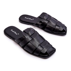 Slippers de l'éco-cuir des femmes noires le noir