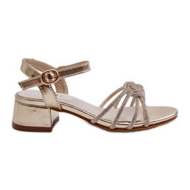 Sandales fille à petit talon avec zircons, doré Ollna