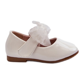 Ballerines enfant en cuir verni avec velcro et nœud, blanc Olessa
