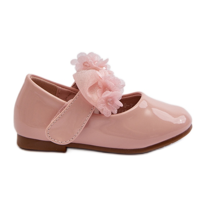 Ballerines enfant en cuir verni avec velcro et nœud, rose Olessa