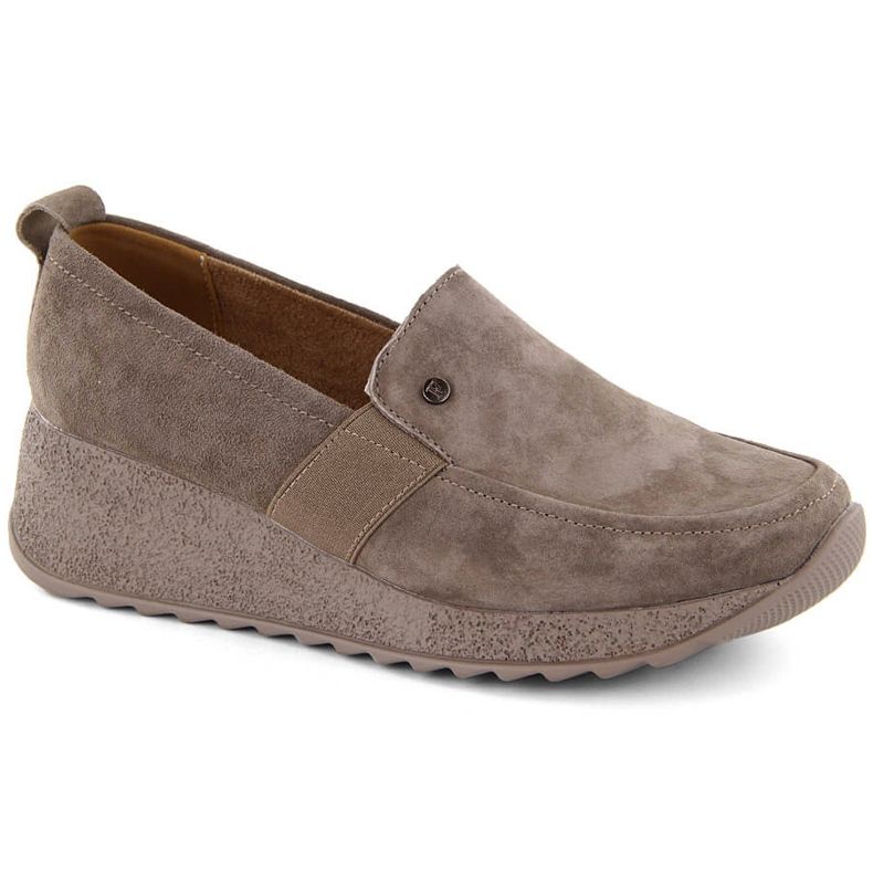 Chaussures en cuir suédé mocassins compensés femme taupe Filippo DP6139 brun