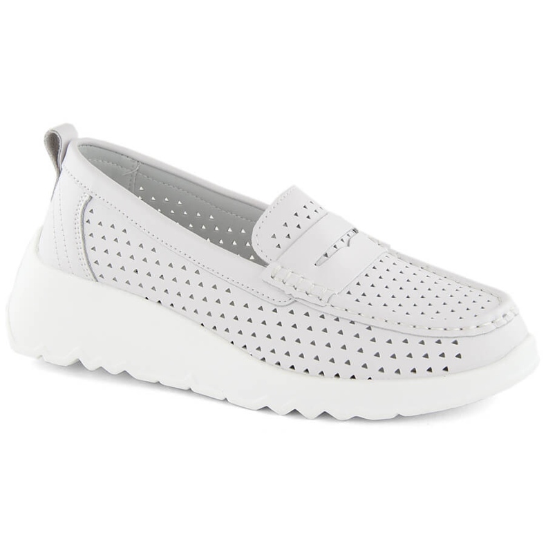 Chaussures femme confortables en cuir ajouré, blanches S.Barski LR509