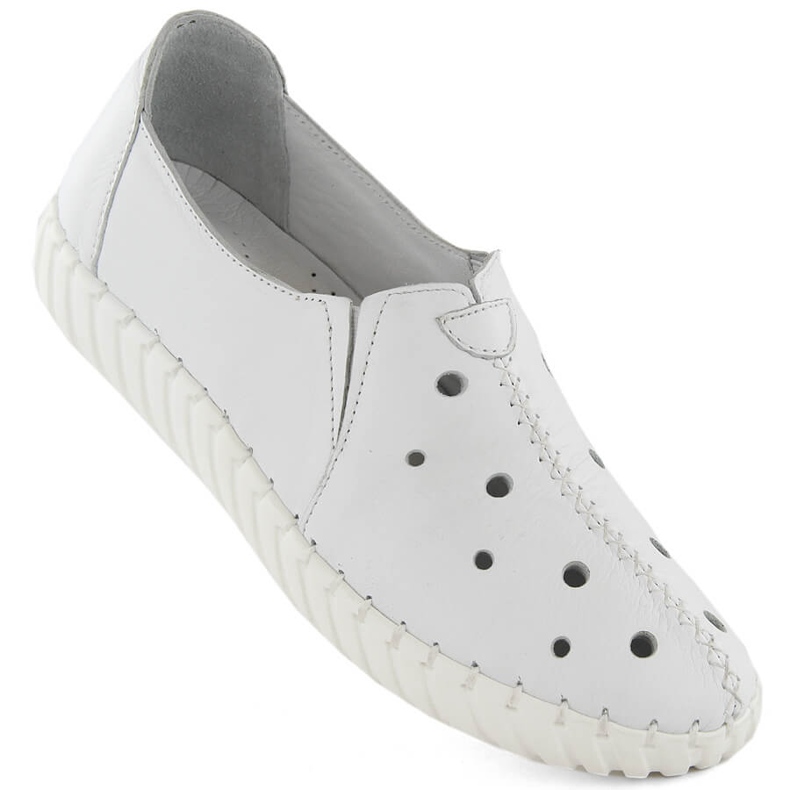 Slip-on femme en cuir ajouré blanc Artiker 54C0560 blanche