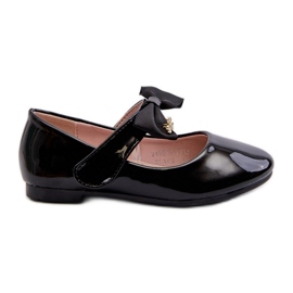 Ballerines enfant en cuir verni avec nœud velcro et œil-de-chat noir