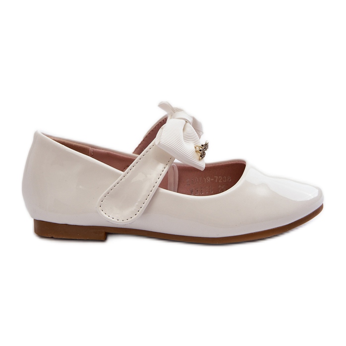 Ballerines enfant vernis blanches avec nœud velcro