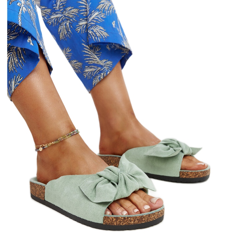 Claquettes Aamu vert clair avec semelle en liège