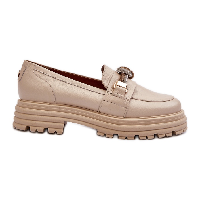 Mocassins En Cuir Pour Femme Avec Décoration Laura Messi 2780 Beige