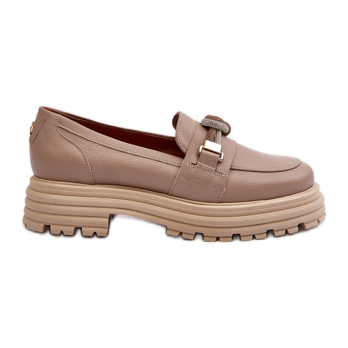Mocassins En Cuir Pour Femme Avec Décoration Laura Messi 2780 Beige Foncé