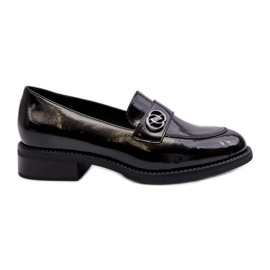 Mocassins Femme En Cuir Verni Noir Dilhela