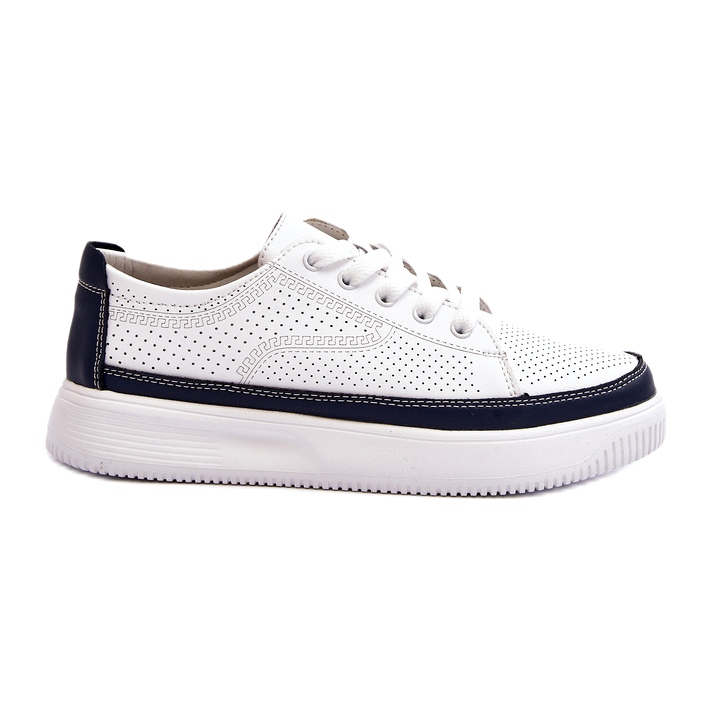 Sergio Leone Chaussures de sport en cuir pour femmes, baskets, blanches et bleu marine