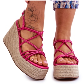 Joia Sandales compensées tendance avec galon fuchsia rose