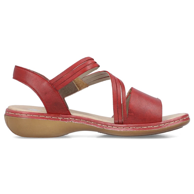 Sandales en cuir confortables pour femmes avec velcro, rouge, Rieker 65964-35 Sandales en cuir confortables pour femmes avec velcro, rouge, Rieker 65964-35