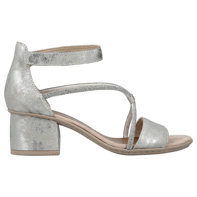 Sandales confortables à talons hauts pour femmes avec velcro, argent Rieker 64654-40