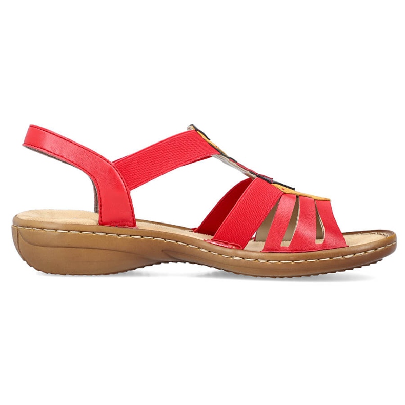Sandales à enfiler confortables pour femmes avec bandes élastiques, rouge, Rieker 60804-33 Sandales à enfiler confortables pour femmes avec bandes élastiques, rouge, Rieker 60804-33