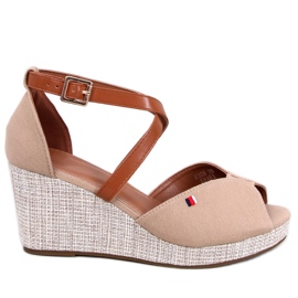 Sandales compensées à bout ouvert Berna Kaki beige