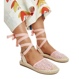 Espadrilles Teha en dentelle rose à talon ouvert