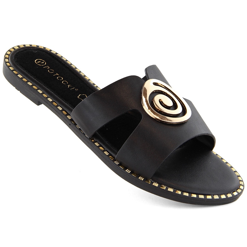 Tongs noires à talons bas pour femmes Potocki 08302 le noir