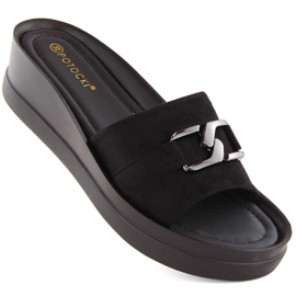 Chaussons compensés en daim pour femmes, noir Potocki 21326 le noir