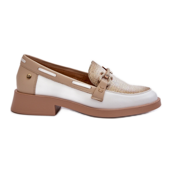 Mocassins en Cuir Chaussures Femme Maciejka 06493-11 Blanc et Beige blanche