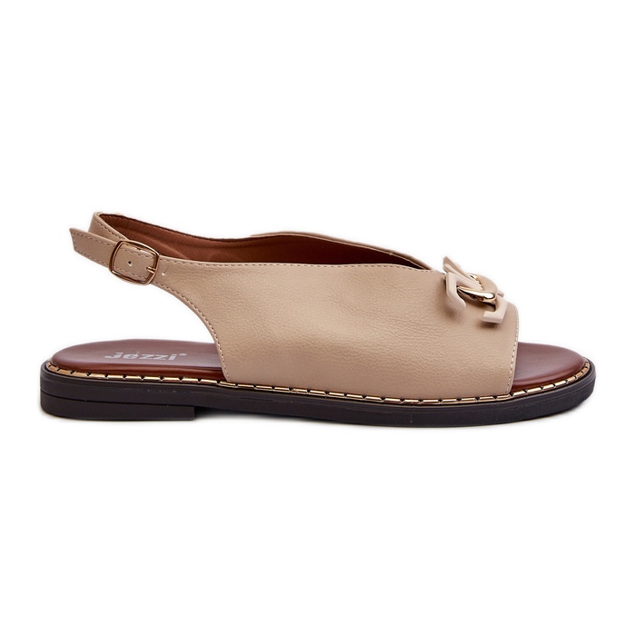 Sandales Femme Talon Plat Avec Décoration, Beige Loraeleh
