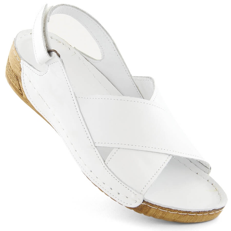 Sandales velcro en cuir femme, blanches, T.Sokolski L311