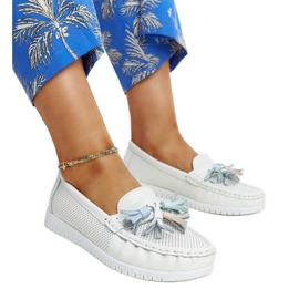 Mocassins Aune en cuir blanc à franges blanche