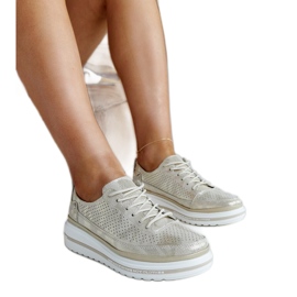 Baskets compensées en cuir doré Piano