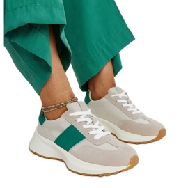 Baskets en cuir gris et vert par Ganim