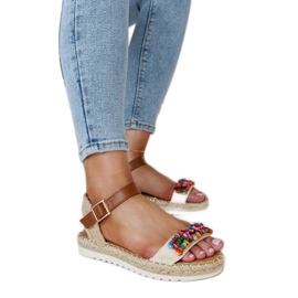 Sandales beiges avec pierres Galatine colorées