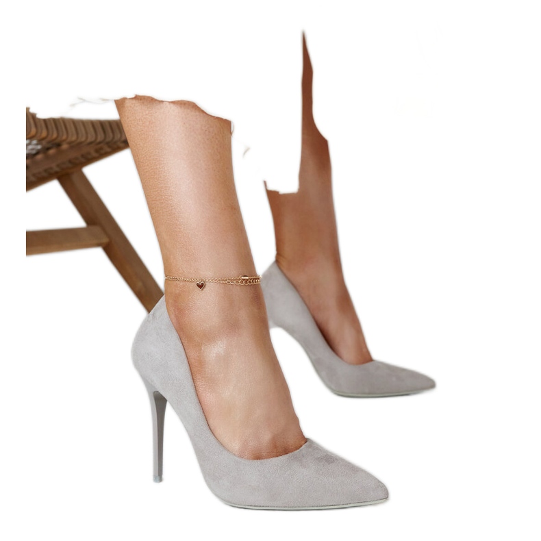 Escarpins hauts gris avec empiècement en cuir Amedie