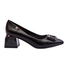 Vinceza Escarpins à talon bloc avec décoration, Cuir Eco, Noir Sarala