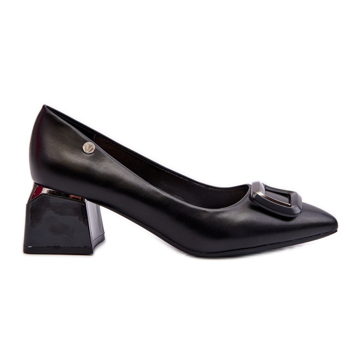 Vinceza Escarpins à talon bloc avec décoration, Cuir Eco, Noir Sarala le noir