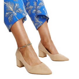 Escarpins à talons beiges avec empiècement en cuir Paris