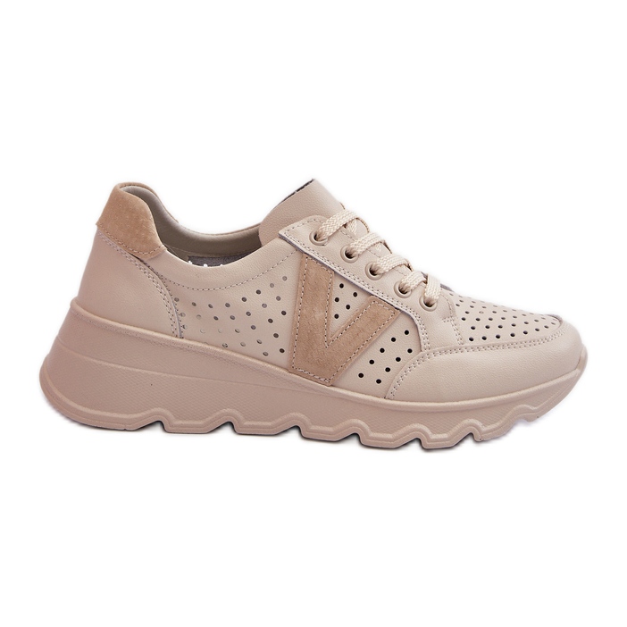 Vinceza Chaussures De Sport Légères En Cuir Pour Femme Beige Eleonori