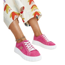 Baskets en cuir rose foncé avec strass Stradone Baskets en cuir rose foncé avec strass Stradone