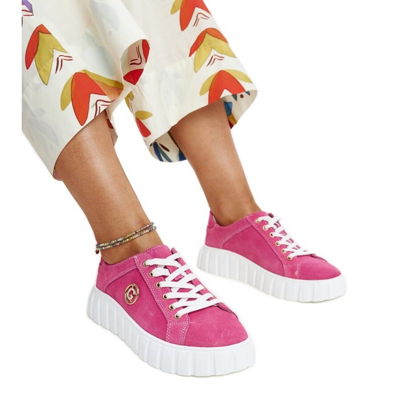 Baskets en cuir rose foncé avec strass Stradone Baskets en cuir rose foncé avec strass Stradone