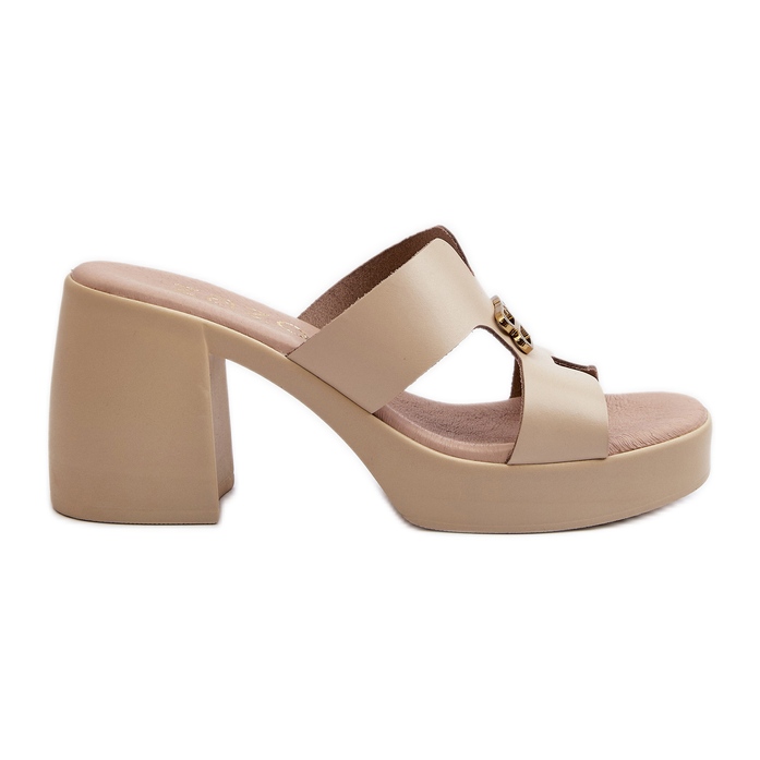 Zazoo 40419 Tongs en cuir pour femme avec découpes et décoration, beige