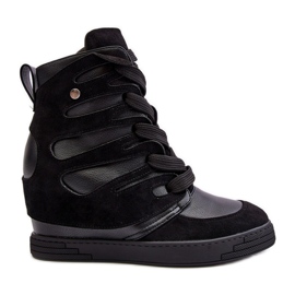 Bottines compensées en cuir, noir Amria