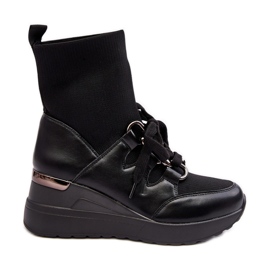 Bottines Compensées Pour Femmes Avec Chaussette Noir Helladina le noir