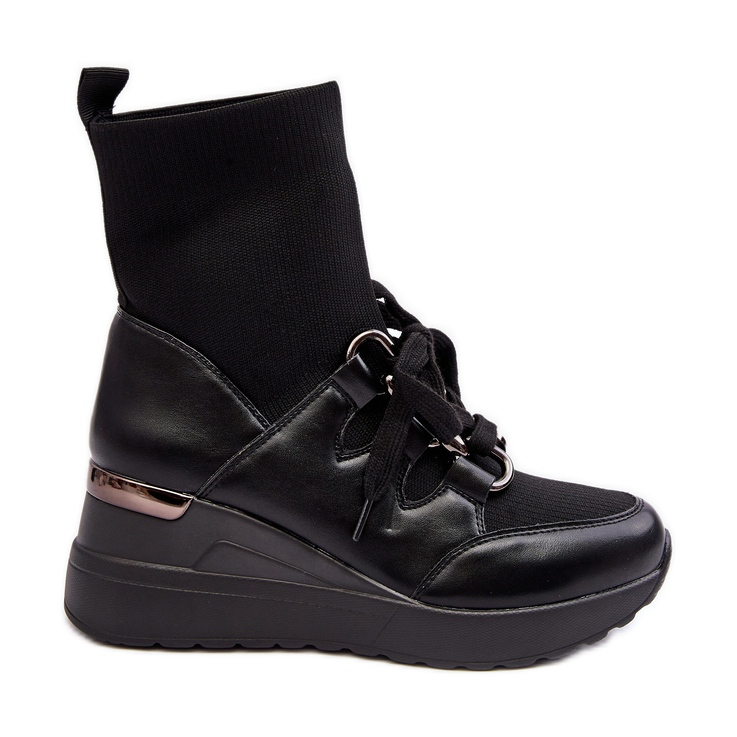 Bottines Compensées Pour Femmes Avec Chaussette Noir Helladina le noir
