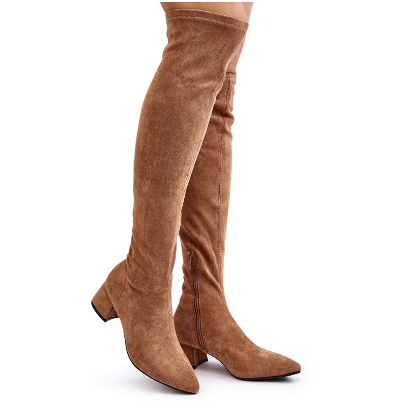 Cuissardes à talons bas pour femme Camel Maidna brun
