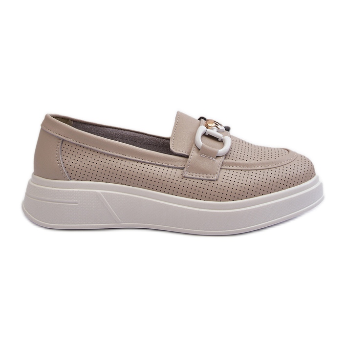 Mocassins En Cuir Pour Femme Sur Plateforme Beige S.Barski LR720