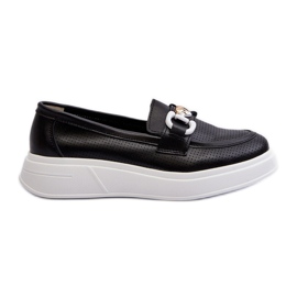 Mocassins En Cuir Pour Femme Sur Plateforme Noir S.Barski LR720