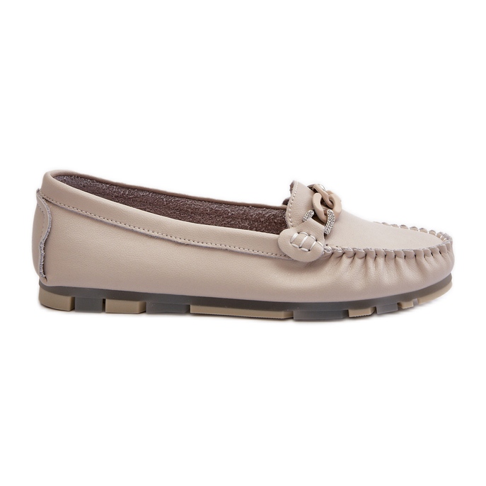 Mocassins Femme En Cuir Avec Décoration Beige S.Barski LR339 Mocassins Femme En Cuir Avec Décoration Beige S.Barski LR339