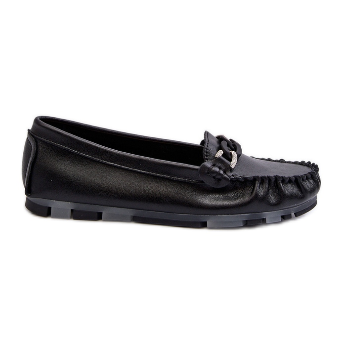 Mocassins Femme En Cuir Avec Décoration Noir S.Barski LR339 le noir