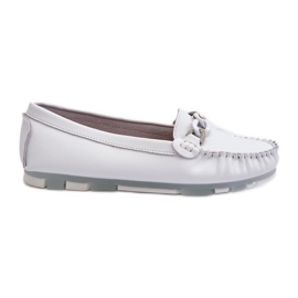 Mocassins Femme En Cuir Avec Décoration, Blanc S.Barski LR339