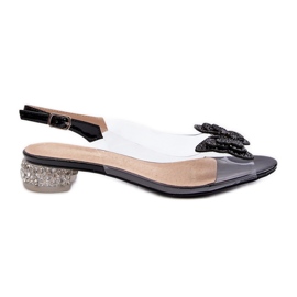 S.Barski Sandales Transparentes à Talon Bas Avec Papillon Noir D&amp;A MR38-388 le noir