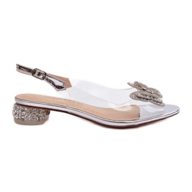 S.Barski Sandales Transparentes à Talon Bas Avec Papillon Rose Argent D&amp;A MR38-388