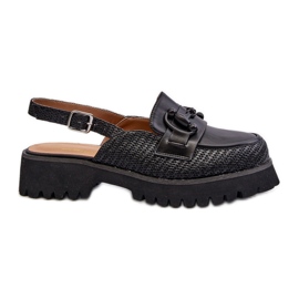 S.Barski Sandales à Talon Plat pour Femme avec Décoration Noir D&amp;A MR38-656